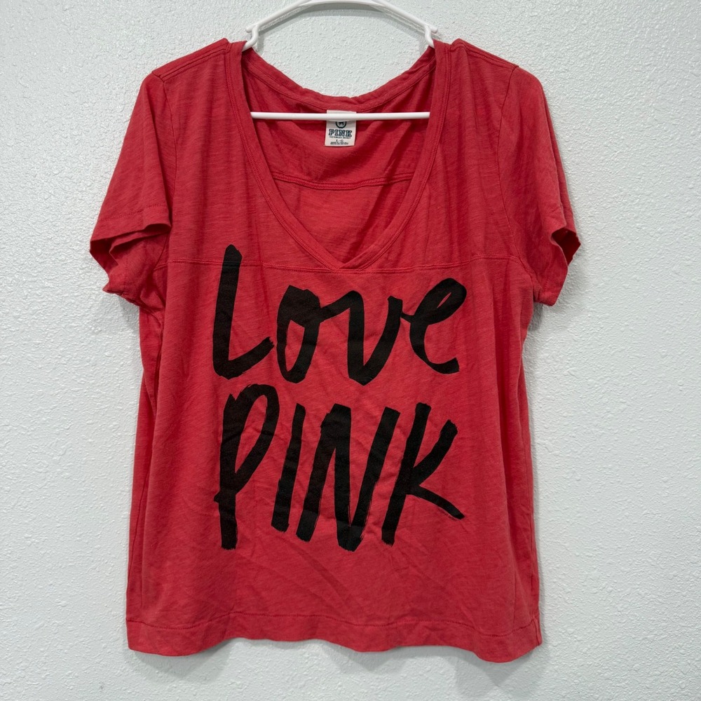 Victorias Secret PINK Womens Large Red Love Pink Graphic Scoop Neck T-Shirt